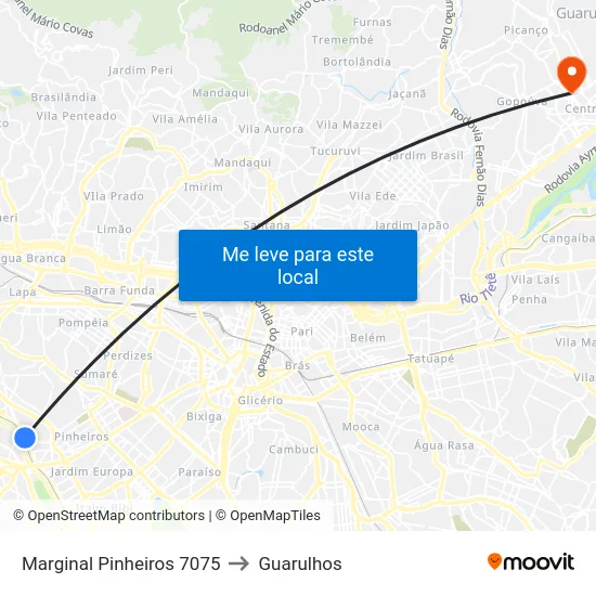 Marginal Pinheiros 7075 to Guarulhos map