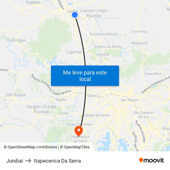 Jundiaí to Itapecerica Da Serra map