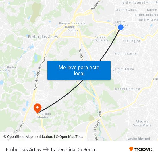 Embu Das Artes to Itapecerica Da Serra map