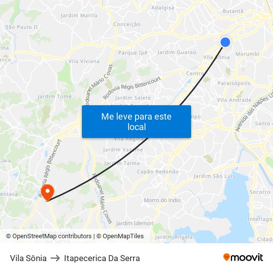 Vila Sônia to Itapecerica Da Serra map