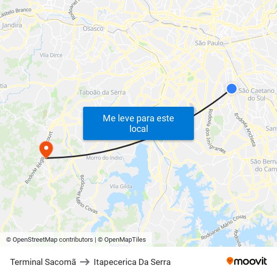 Terminal Sacomã to Itapecerica Da Serra map