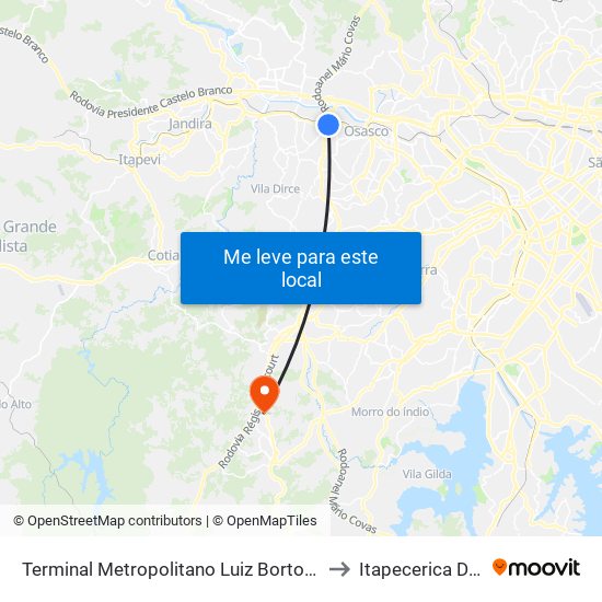 Terminal Metropolitano Luiz Bortolosso / Km 21 to Itapecerica Da Serra map