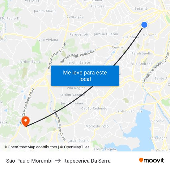 São Paulo-Morumbi to Itapecerica Da Serra map