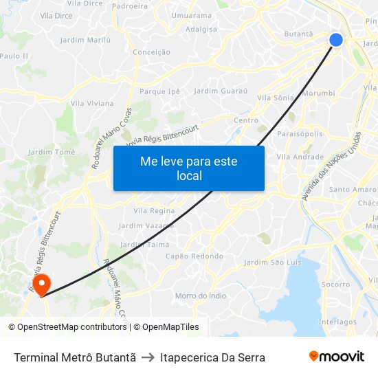 Terminal Metrô Butantã to Itapecerica Da Serra map