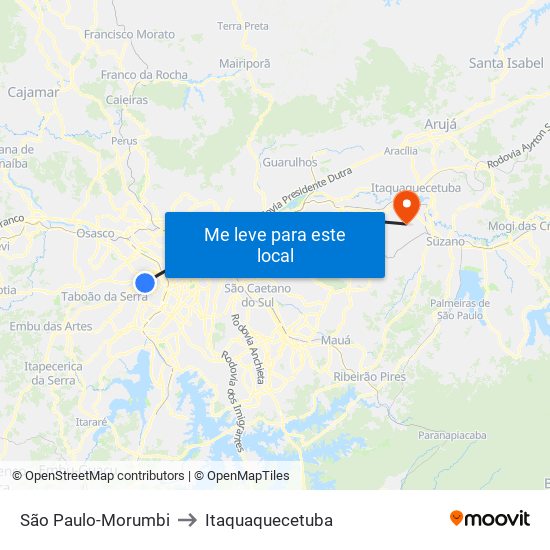 São Paulo-Morumbi to Itaquaquecetuba map