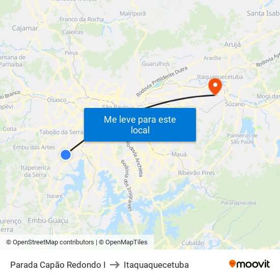 Parada Capão Redondo I to Itaquaquecetuba map