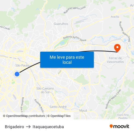 Brigadeiro to Itaquaquecetuba map