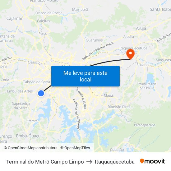 Terminal do Metrô Campo Limpo to Itaquaquecetuba map