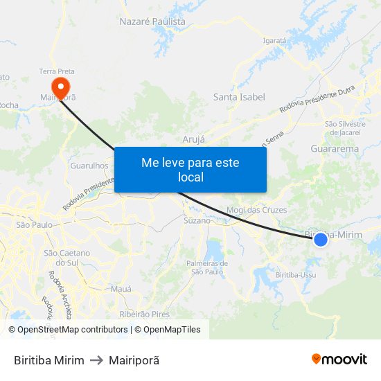 Biritiba Mirim to Mairiporã map