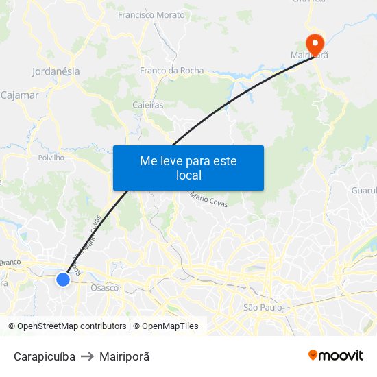 Carapicuíba to Mairiporã map