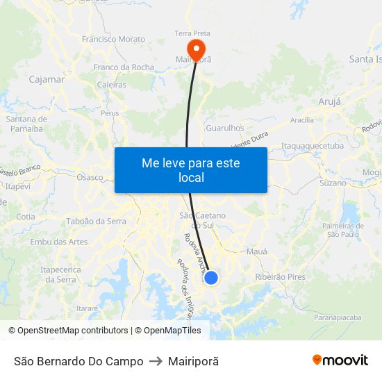 São Bernardo Do Campo to Mairiporã map