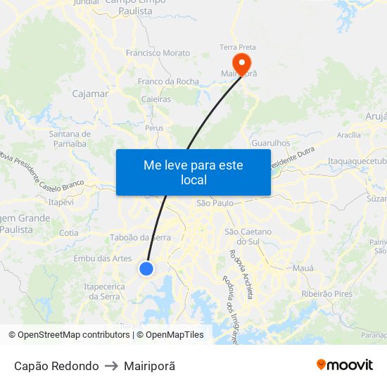 Capão Redondo to Mairiporã map