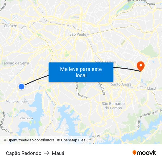 Capão Redondo to Mauá map