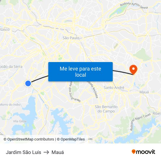 Jardim São Luís to Mauá map