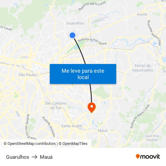 Guarulhos to Mauá map
