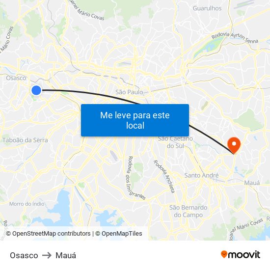 Osasco to Mauá map