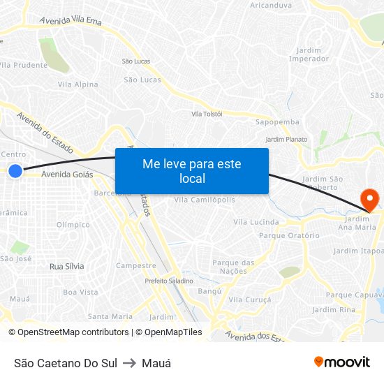 São Caetano Do Sul to Mauá map