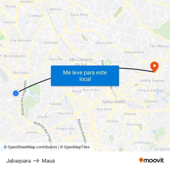 Jabaquara to Mauá map