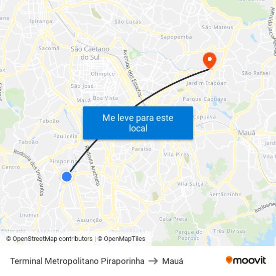 Terminal Metropolitano Piraporinha to Mauá map