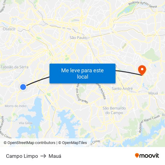 Campo Limpo to Mauá map