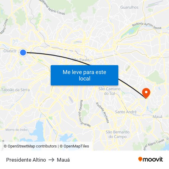 Presidente Altino to Mauá map