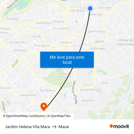 Jardim Helena-Vila Mara to Mauá map