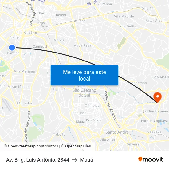 Av. Brig. Luís Antônio, 2344 to Mauá map