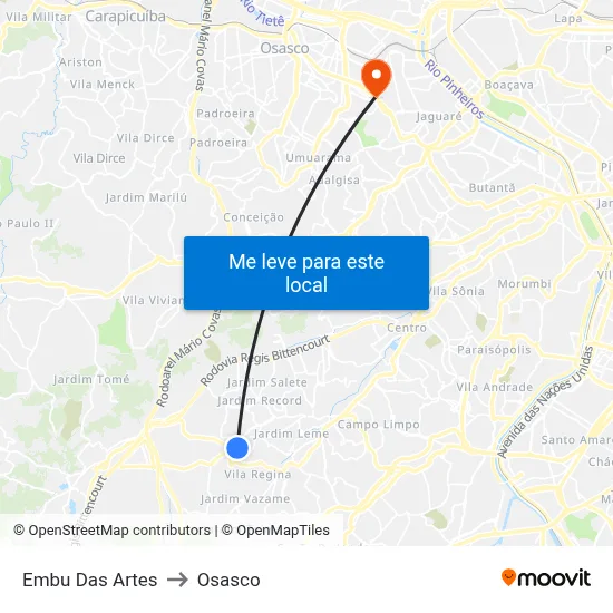 Embu Das Artes to Osasco map