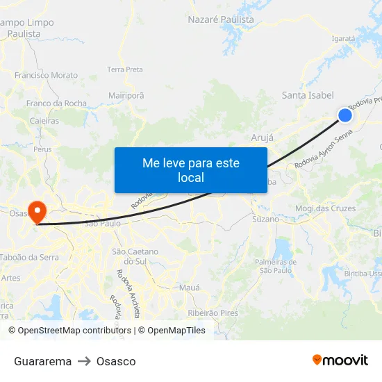 Guararema to Osasco map