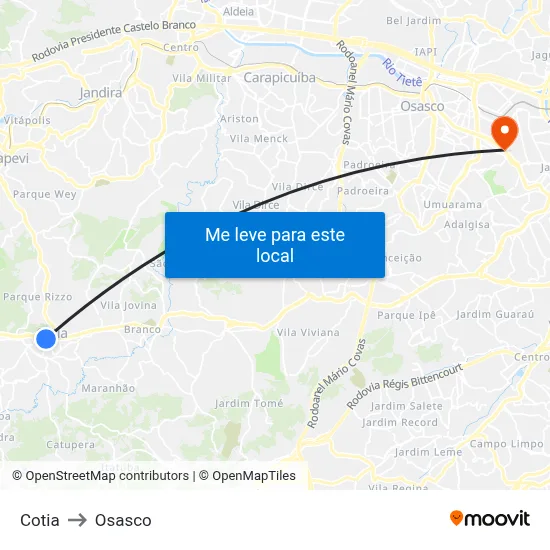 Cotia to Osasco map