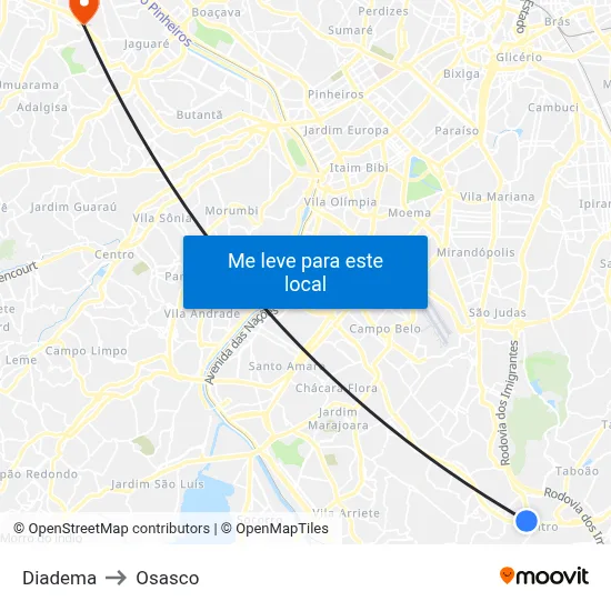 Diadema to Osasco map