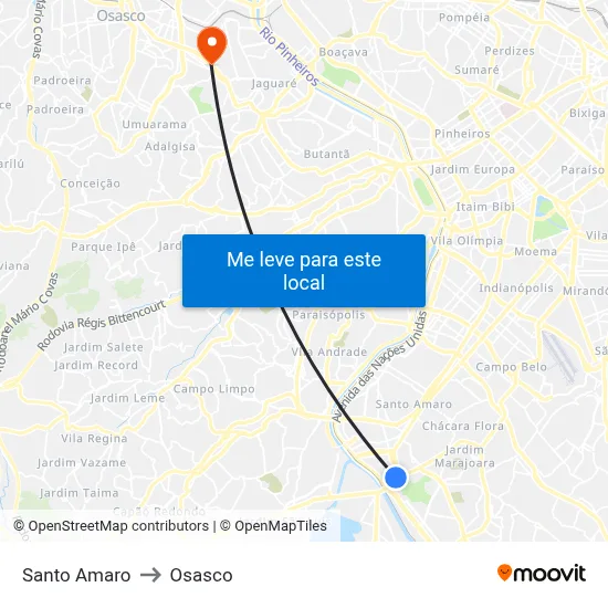 Santo Amaro to Osasco map
