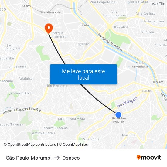 São Paulo-Morumbi to Osasco map