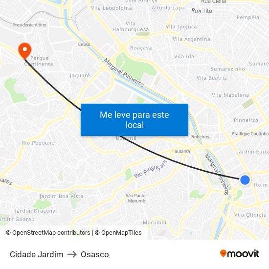 Cidade Jardim to Osasco map