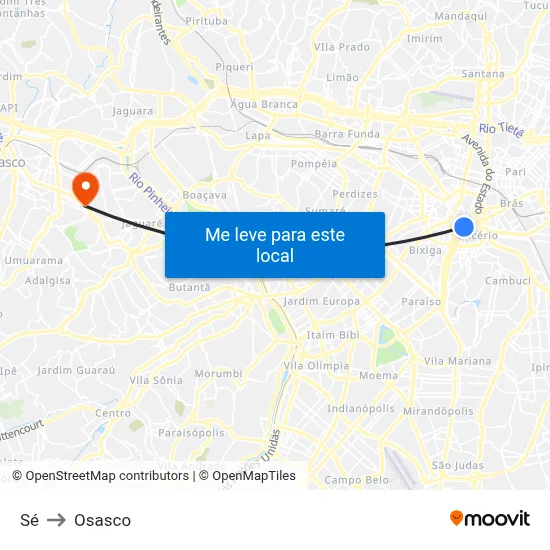 Sé to Osasco map