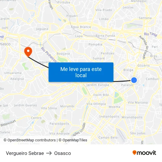 Vergueiro Sebrae to Osasco map