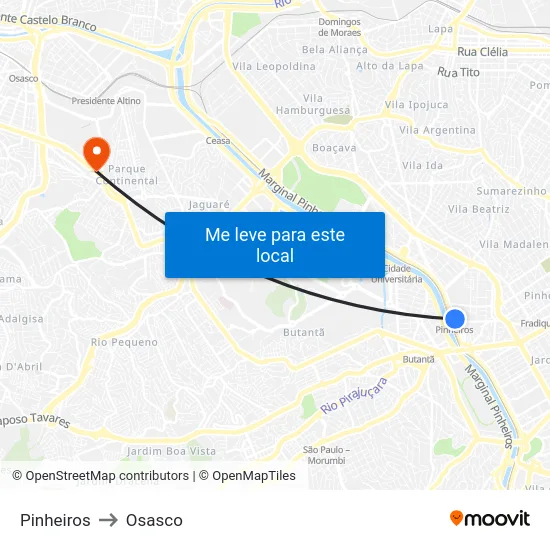 Pinheiros to Osasco map