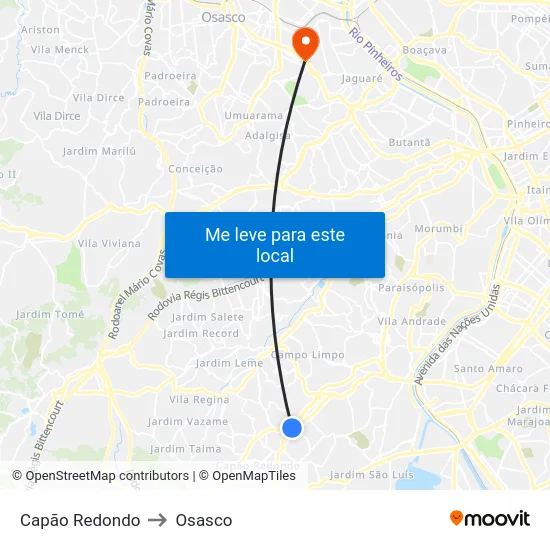 Capão Redondo to Osasco map