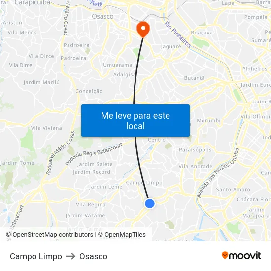 Campo Limpo to Osasco map