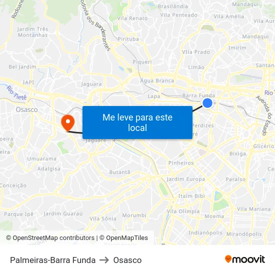 Palmeiras-Barra Funda to Osasco map