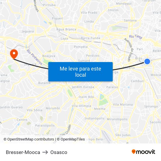 Bresser-Mooca to Osasco map