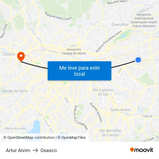 Artur Alvim to Osasco map