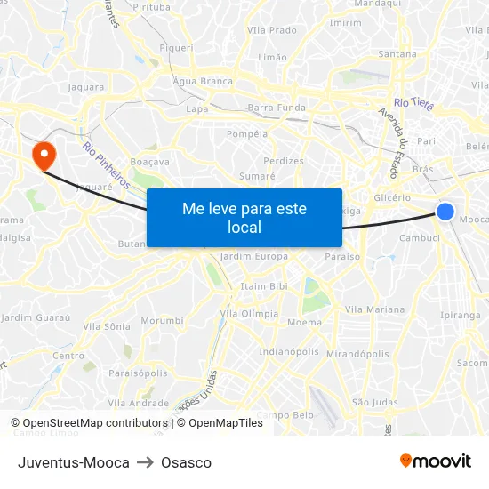 Juventus-Mooca to Osasco map