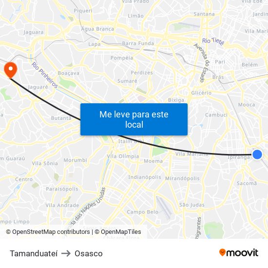 Tamanduateí to Osasco map