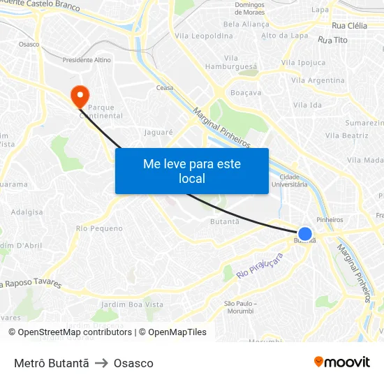 Metrô Butantã to Osasco map