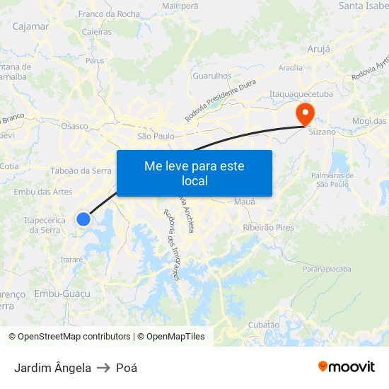 Jardim Ângela to Poá map