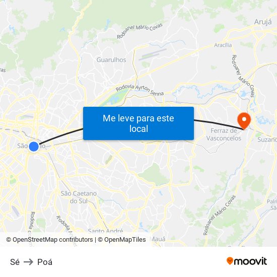 Sé to Poá map