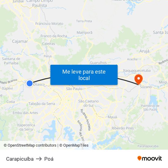 Carapicuíba to Poá map
