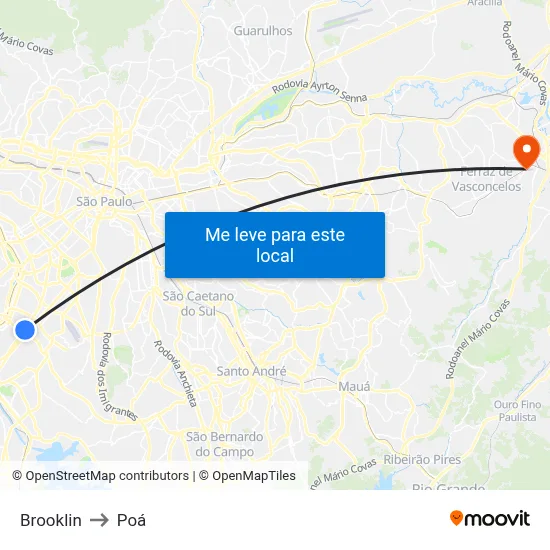 Brooklin to Poá map