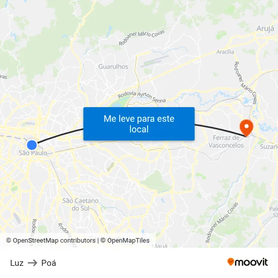 Luz to Poá map